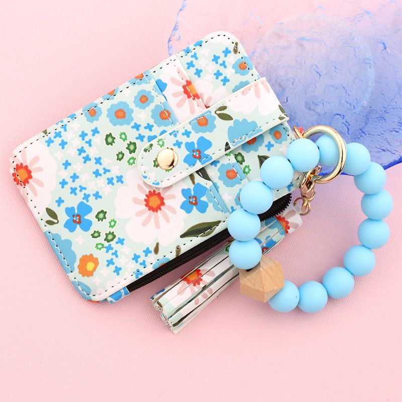 Damskie etui na karty w stylu boho z bransoletką z koralików i brelokiem z frędzlami