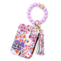 Damskie etui na karty w stylu boho z bransoletką z koralików i brelokiem z frędzlami