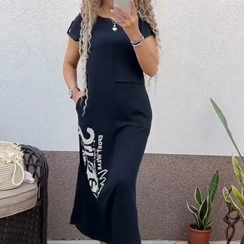 💖Damska luźna sukienka z krótkim rękawem i rozcięciem z boku