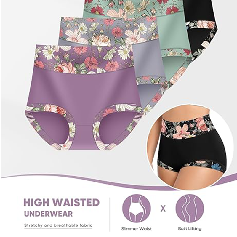 🌸Damskie majtki z wysokim stanem z kwiatowym nadrukiem