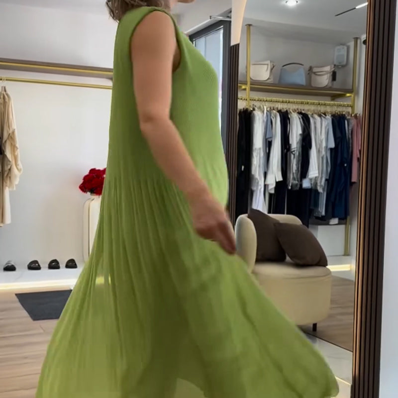 💃🏻 Damska modna szyfonowa sukienka bez rękawów z plisami