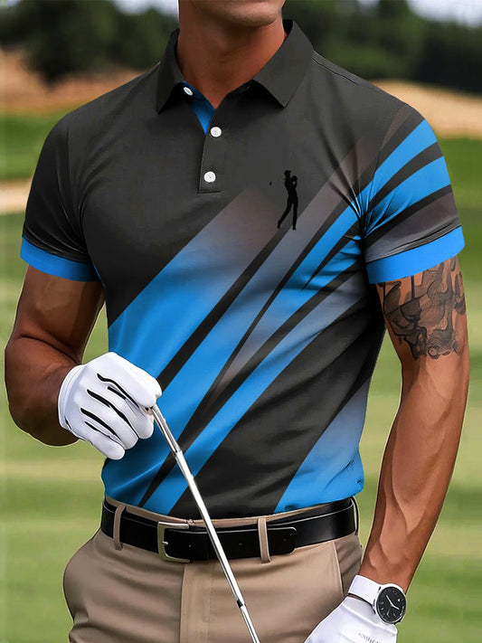 Męski golf abstrakcyjna kolorowa linia artystyczna drukowana casualowa biznesowa koszulka polo