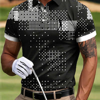 Męski golf abstrakcyjna mozaika w kratkę Art Print Casual Business Polo Shirt