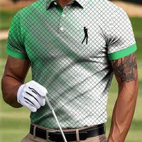 Męska koszulka polo w stylu retro w kratkę z kolorowym nadrukiem artystycznym Casual Business