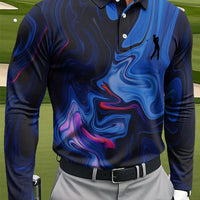 Męska koszulka polo z długim rękawem w stylu retro z marmuru w stylu Art Print Casual Business