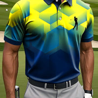 Męski kolor retro gradient geometryczny patchwork artystyczny nadruk casual biznesowa koszulka polo