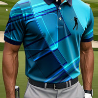 Męskie Retro abstrakcyjne Gradient Geometryczny Patchwork Art Print Casual Business Polo Shirt