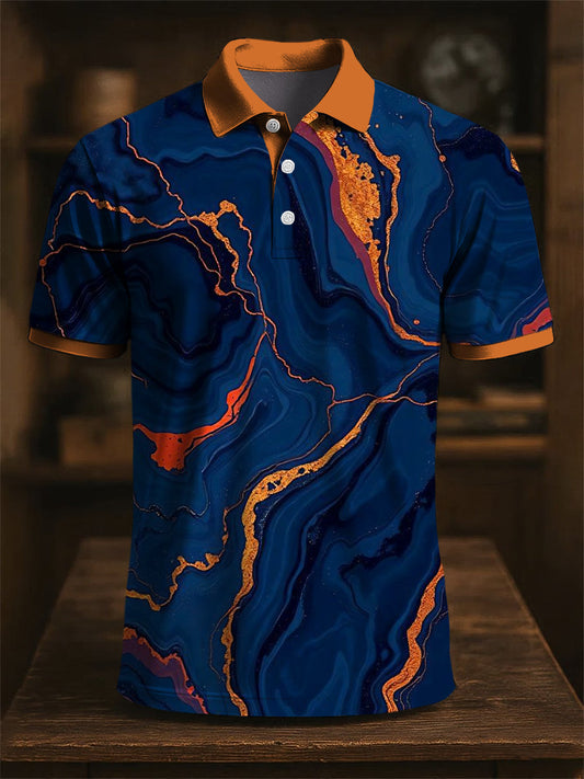 Męska koszulka polo z nadrukiem artystycznym retro z marmuru w stylu retro