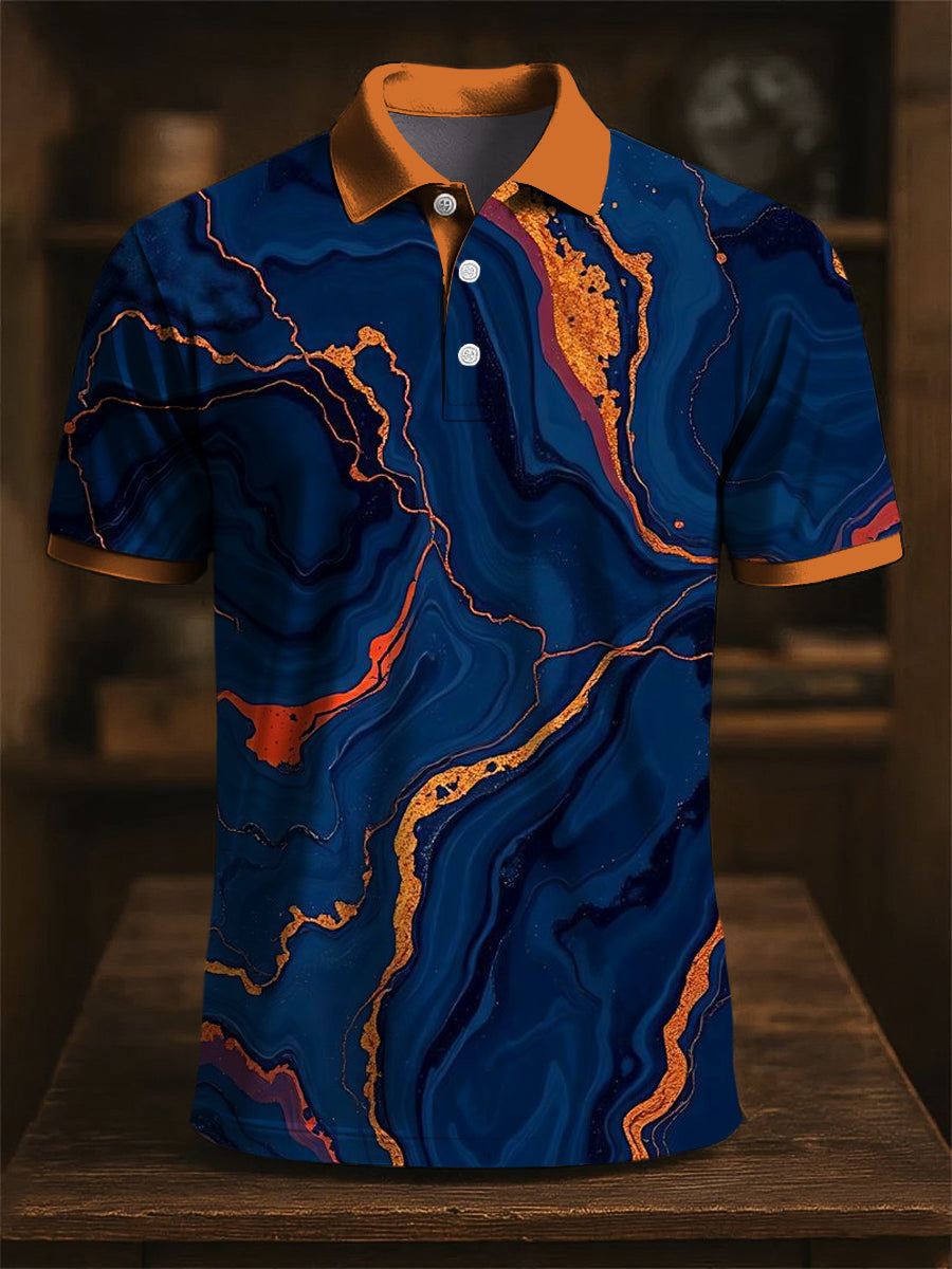 Męska koszulka polo z nadrukiem artystycznym retro z marmuru w stylu retro