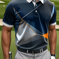 Męska klasyczna nieregularna linia geometryczna nadruk artystyczny Casual Business Polo Shirt