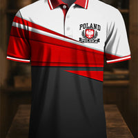 Retro Polski Orł Godło Abstrakcyjny Stripe Art Print Casual Biznesowa Koszulka Polo