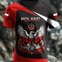 Retro Polski Orzeł Biały Flaga Abstrakcyjny Nadruk Artystyczny Casual T-Shirt