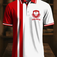 Retro polski emblemat orła w paski z nadrukiem artystycznym na co dzień biznesowa koszulka polo