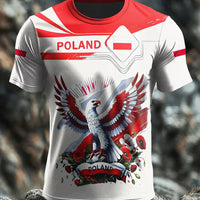 Retro Polski Orzeł Biały Flaga Art Print Casual T-Shirt