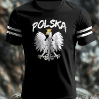 Retro polski biały orzeł w paski Patchwork Art Print Casual T-Shirt
