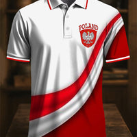 Retro Polan Emblemat Line Art Print Casual Business Koszulka polo