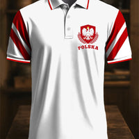 Retro polski emblemat orła Patchwork Art Print Casual Business Koszulka polo