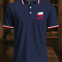 Klasyczna patchworkowa koszulka polo z nadrukiem retro z polską flagą