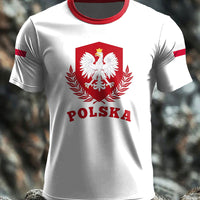 Retro Polska Flaga Odznaka Art Print Casual T-Shirt