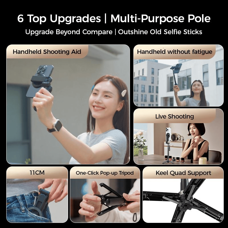 Wielofunkcyjny kijek do selfie 4 w 1 z obrotem o 360° i magnesem