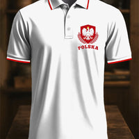 Retro Polski Orł Emblemat Patchwork Klasyczny Nadruk Artystyczny Casual Biznesowa Koszulka Polo
