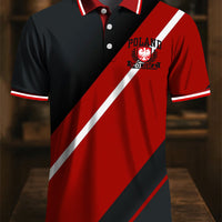 Retro polski emblemat orła w paski Patchwork Art Print Casual Business Polo Shirt
