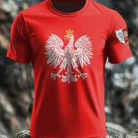 Retro Polski Orzeł Abstrakcyjny Emblemat Art Print Casual T-Shirt