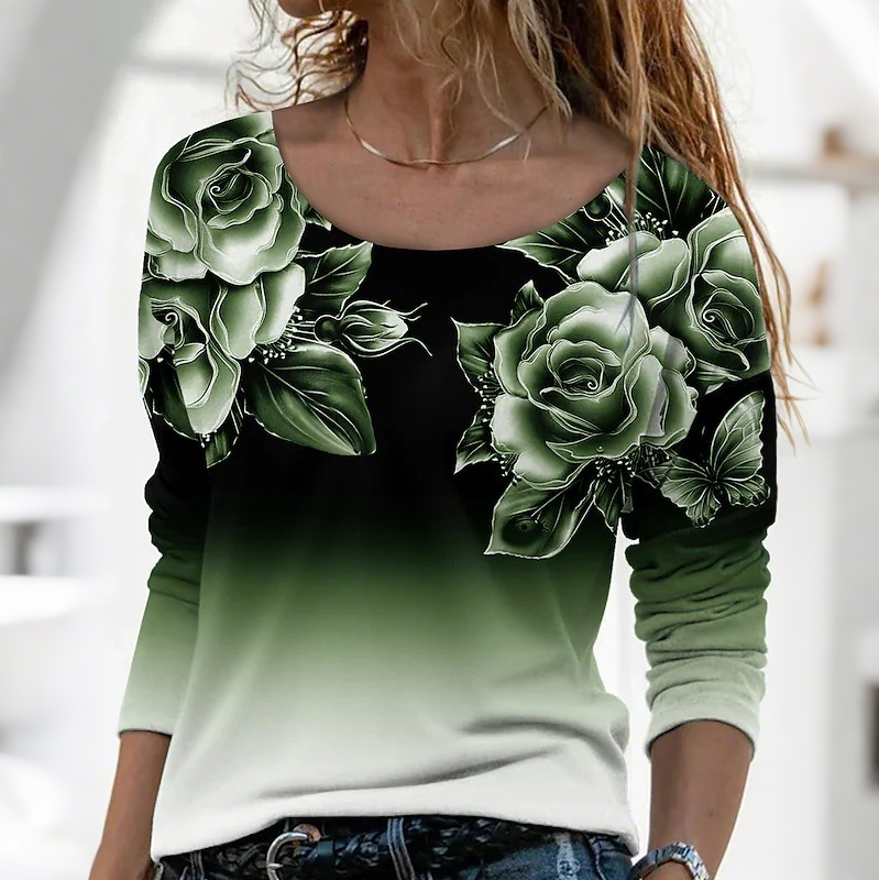 🔥👚Modna bluzka z długim rękawem i kwiatowym nadrukiem