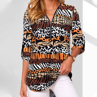 🔥👚Damski top z nadrukiem V-Neck z zamkiem błyskawicznym