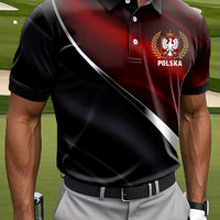 Męska koszulka polo z nadrukiem w stylu vintage z godłem z polską flagą