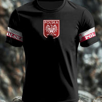Retro Polski Orzeł Flaga Art Print Casual T-Shirt