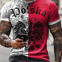 Męski Vintage Aged Polish White Eagle Spliced Art Print Casual T-Shirt