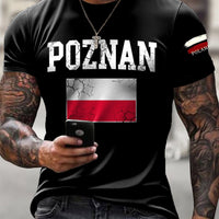 Męska koszulka z nadrukiem artystycznym w stylu vintage z polską flagą