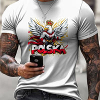 Oddychająca wszechstronna koszulka męska z polskim symbolem narodowym