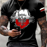 Męska koszulka z nadrukiem abstrakcyjnym w stylu vintage z polską flagą