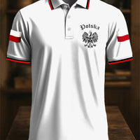 Retro Polski Godło Orła Patchwork Abstrakcyjna Sztuka Nadruk Casual Koszulka Polo