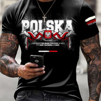 Męska koszulka z nadrukiem artystycznym w stylu vintage z polską flagą