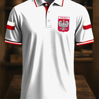 Retro Polski Godło Orła Patchwork Art Print Casual Koszulka polo