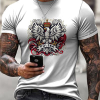 Męska koszulka modowa z nadrukiem Retro National Emblem Art Design, krótki rękaw