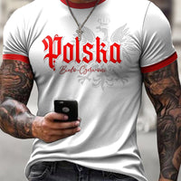 Męski Vintage Polski Orzeł Biały Abstrakcyjny Nadruk Casual T-Shirt