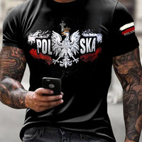 Męska koszulka w stylu vintage w stylu vintage Polska flaga Patriot Art Print Casual