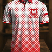 Odznaka Retro Polska Flaga Gradient Geometryczny Art Print Casual Koszulka polo