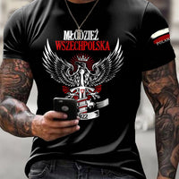 Męski Vintage Polski Biały Orzeł Flaga Godło Art Print Casual T-Shirt