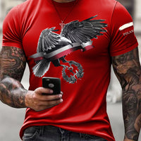 Męski Vintage Polski Orzeł Flaga Patriot Abstrakcyjny Art Print Casual T-Shirt