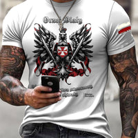 Męski Vintage Polski Orzeł Biały Patriot Art Print Casual T-Shirt