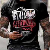Męski Vintage Polski Orzeł Patriot Abstrakcyjny Art Print Casual T-Shirt