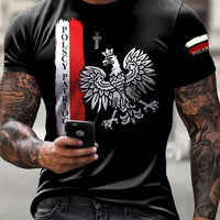 Męski Vintage Polski Flaga Orła Białego Patriot Art Print Casual T-Shirt