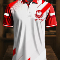 Retro Godło Polskiej Flagi Geometryczny Art Print Casual Koszulka polo