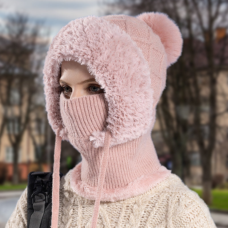 🔥 stylowa, gruba czapka zimowa z dzianiny – z ciepłą osłoną na twarz i szalikiem