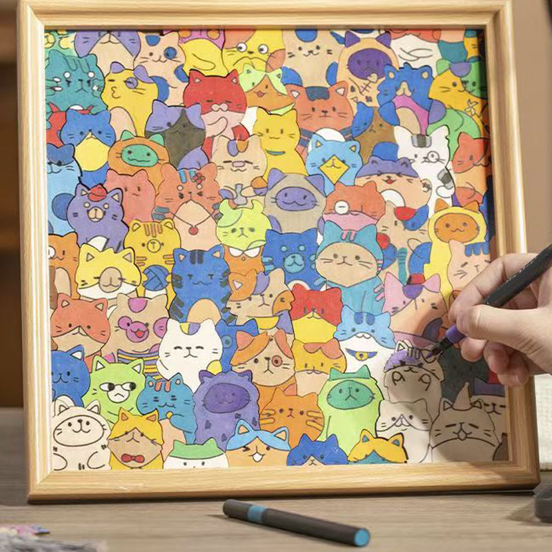 🐱Drewniana ramka na zdjęcia w kształcie puzzli z kotem, do samodzielnego pomalowania🧩
